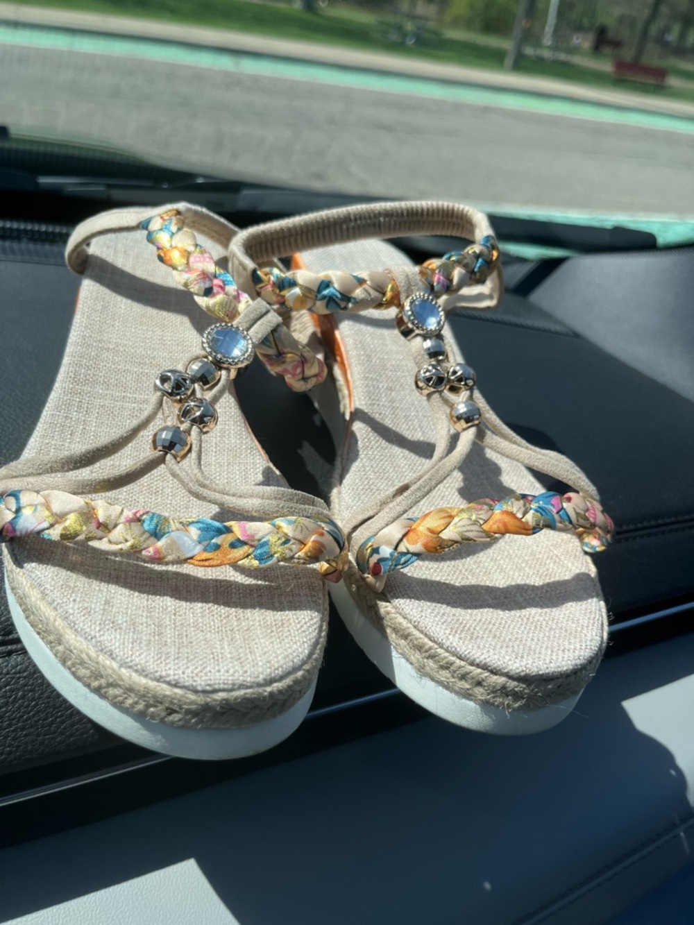 Neutral Braided Espadrille Sandals with Colorful Accents